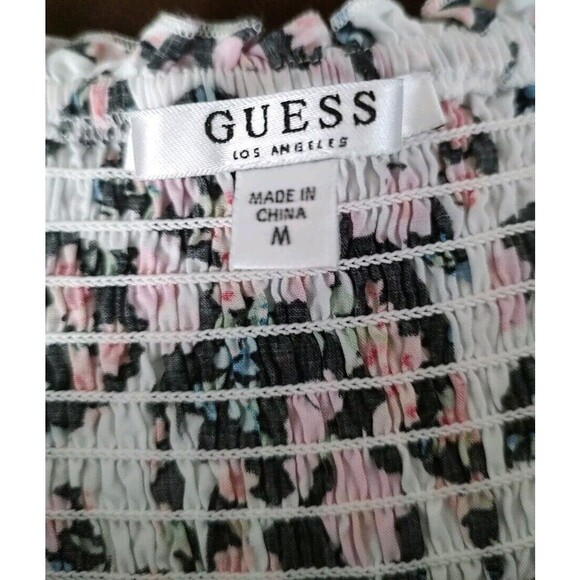 GUESS Floral On/ Off shoulder Maxi Dress Pink M Front Slit Smocked Walk-… - Picture 2 of 14